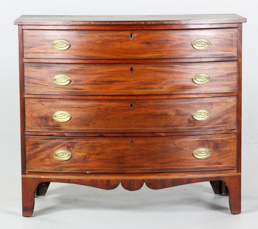 Appraisal: - Hepplewhite Bowfront Cherry Drawer Chest Hepplewhite bowfront four drawer