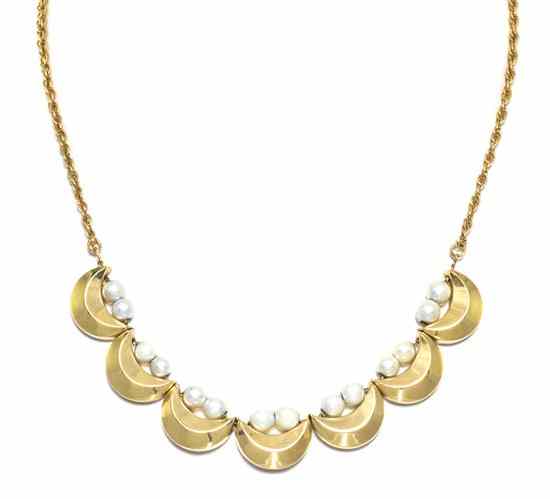 Appraisal: A Karat Yellow Gold and Cultured Pearl Necklace containing pearls