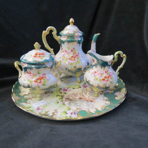 Appraisal: Pre-Nippon Porcelain Tea Set with Tray handpainted floral gold trim