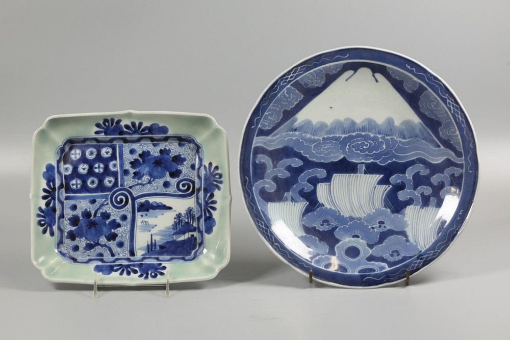 Appraisal: Japanese blue white plates possibly th c blue and white