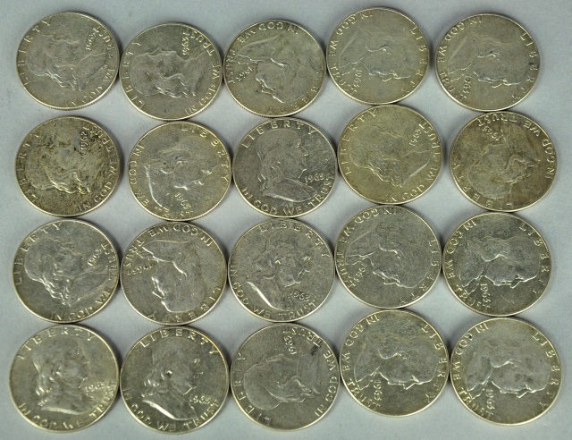 Appraisal: Roll of Circulated Franklin Half DollarsVarious dates all coins are