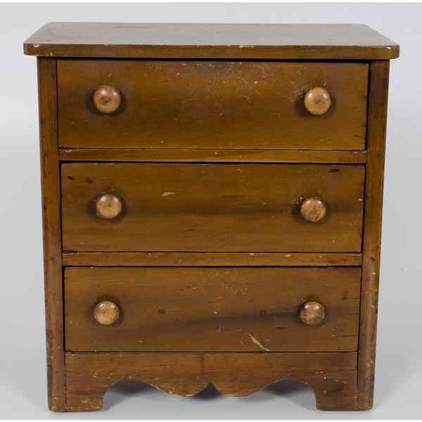 Appraisal: Miniature Walnut Chest American a miniature Hepplewhite style three drawer