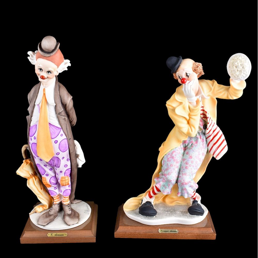 Appraisal: Two Giuseppe Armani Figurines Two Giuseppe Armani Polychrome Porcelain Clown