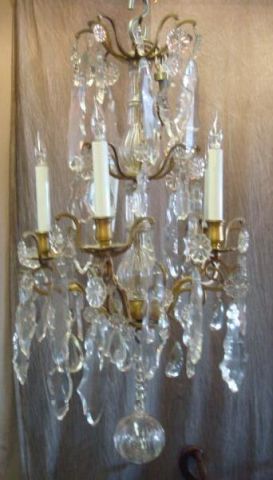 Appraisal: Gilt Metal and Crystal Skeleton Form Chandelier From a Fairfield