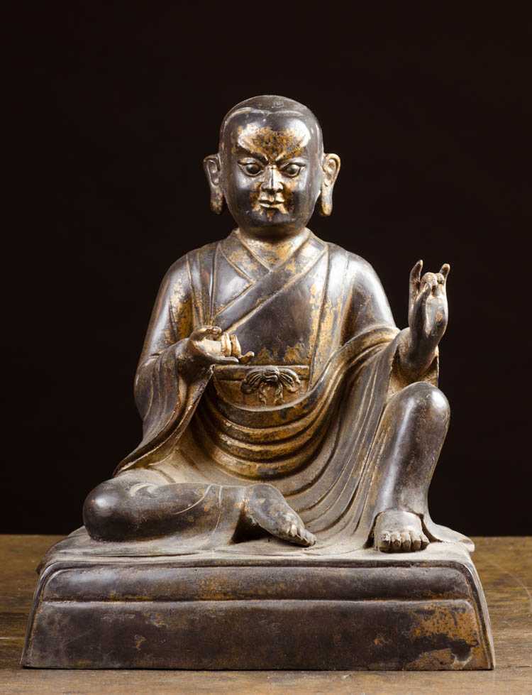 Appraisal: PARCEL GILT BRONZE FIGURAL SCULPTURE of seated Luo Han with