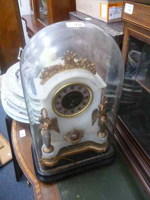 Appraisal: A TH CENTURY FRENCH ALABASTER AND GILT METAL MANTEL CLOCK