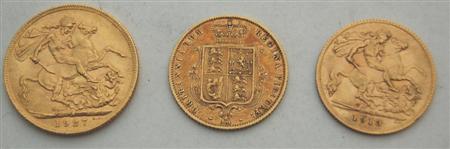 Appraisal: A George V sovereign SA mint GVF together with a