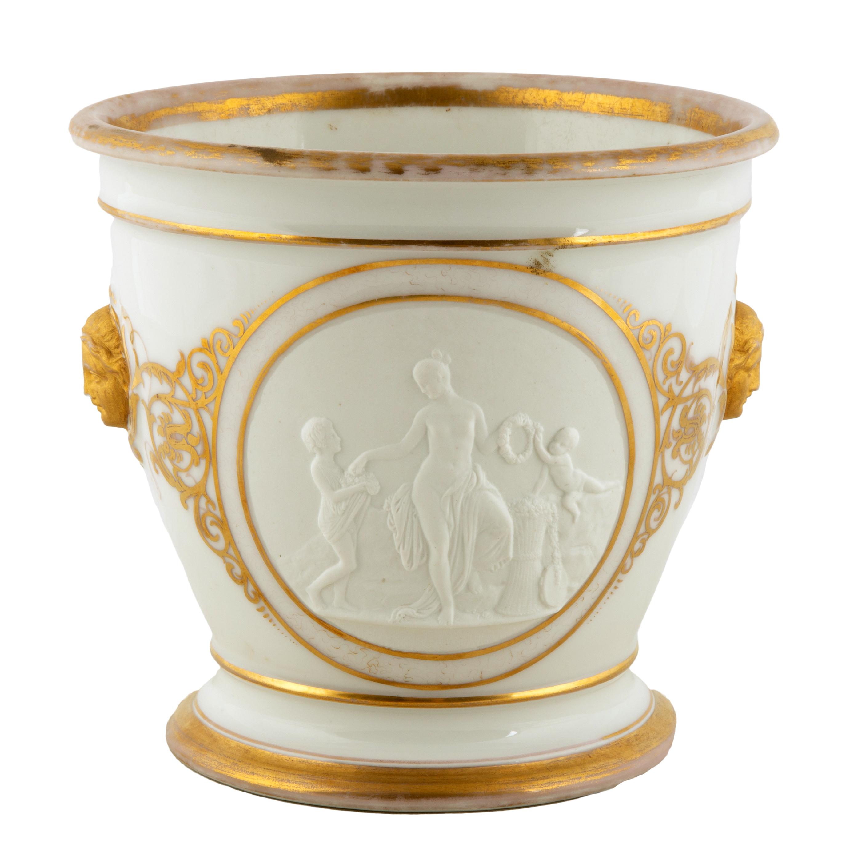 Appraisal: CLASSICAL CACHE POT Porcelain with bisque plaques