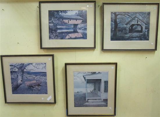 Appraisal: FOUR COUNTRY SCENE PRINTS office use and FRAMED REPRODUCTION