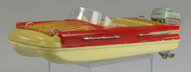 Appraisal: a SCHUCO RECORD BOAT Plastic hull and embossed tin covers