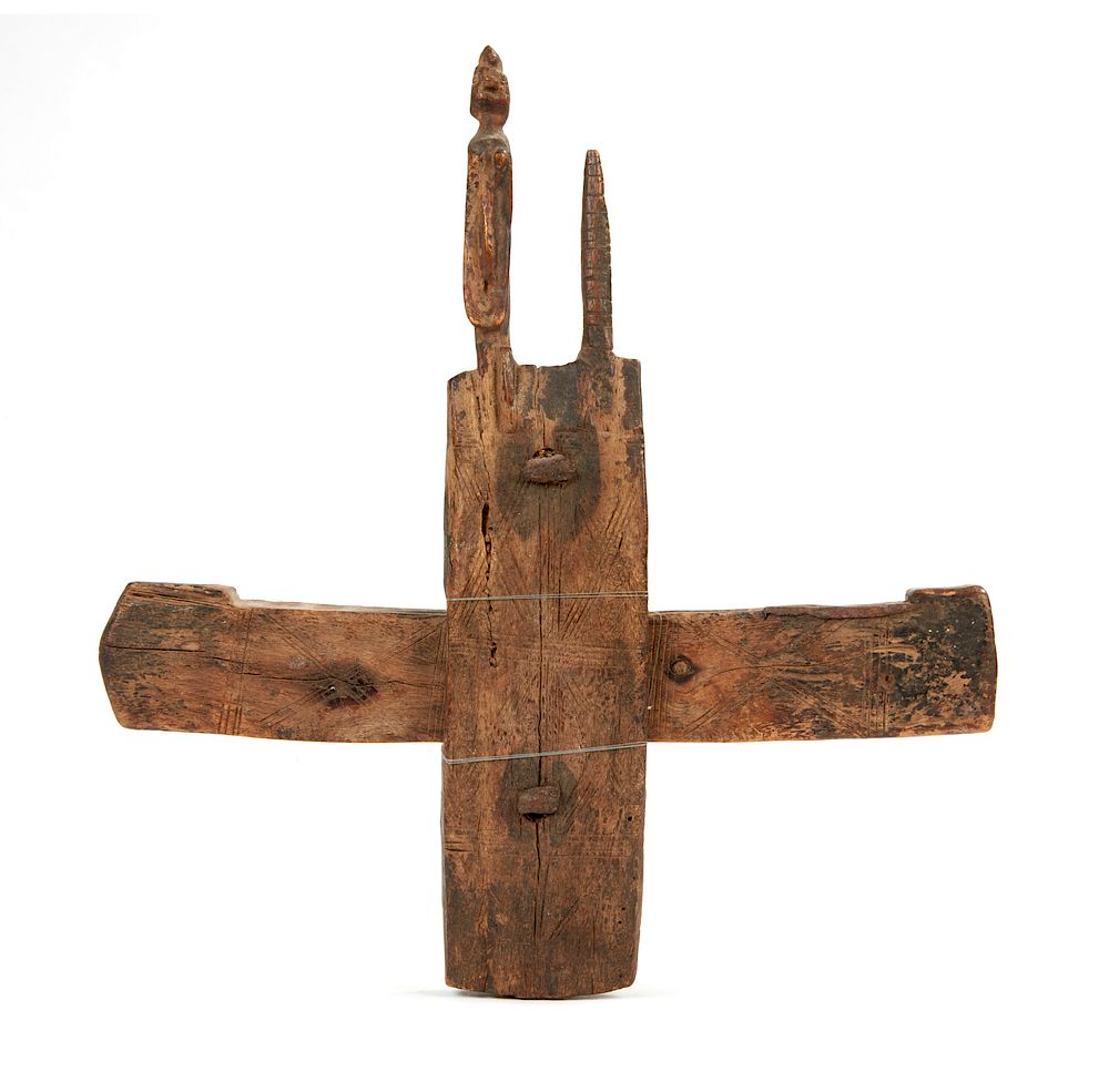 Appraisal: Dogon Doorlock Dogon wood doorlock with one extant figure Dimensions