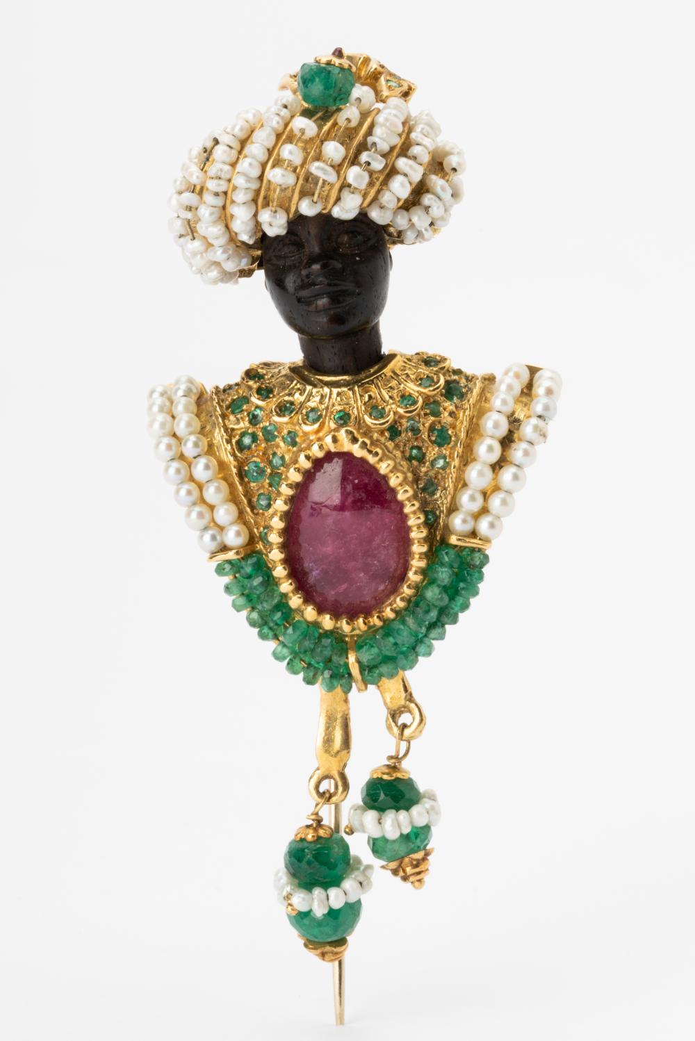 Appraisal: GIODORO KARAT YELLOW GOLD MULTI-GEM BLACKAMORE PENDANTConsisting of a carved