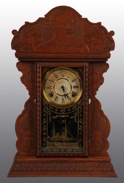 Appraisal: Admiral Dewey Gingerbread Mantel Clock Description Working Depicts anchor and