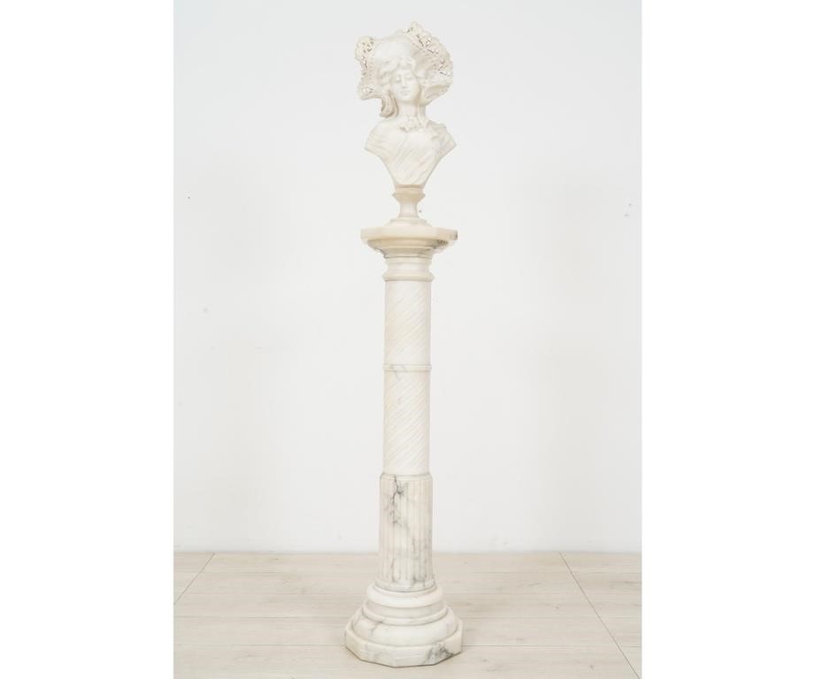 Appraisal: Two-part marble column form octagonal base with carved two-part alabaster