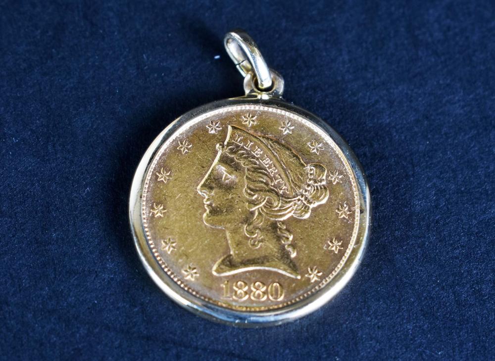 Appraisal: CORONET HEAD HALF EAGLE GOLD COINMounted in a KT gold