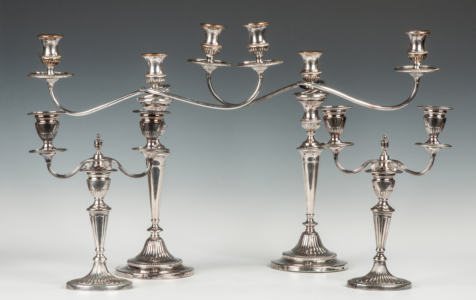 Appraisal: Two Pair of Silver Plate Candelabras Tiffany Co Makers silver