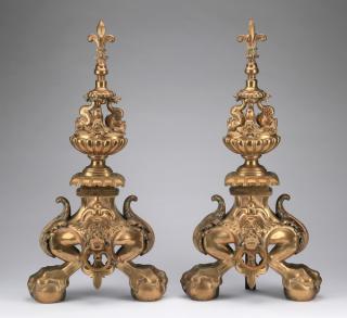 Appraisal: th c Continental bronze andirons h Pair of Continental bronze