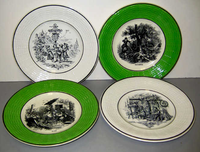 Appraisal: FRENCH PEARLWARE CERAMIC 'MONTH' PLATES Nineteen Digoin Sarreguemines black transfer