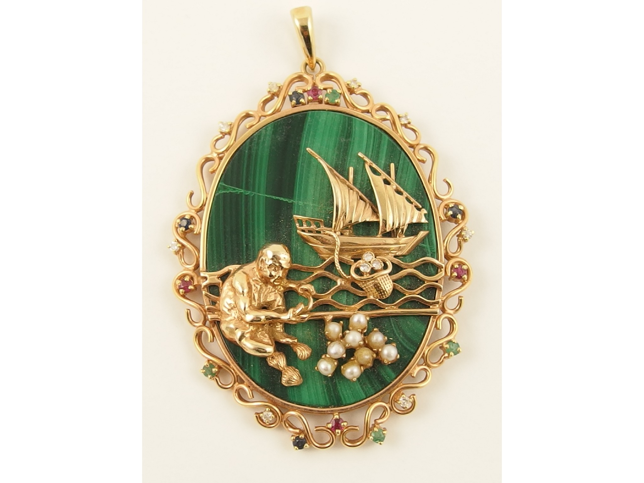 Appraisal: An ct pendant set with malachite diamonds rubies and emeralds