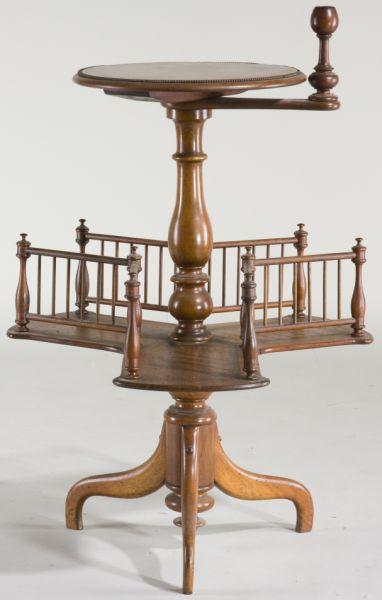 Appraisal: English Candlestand Revolving Bookstand circa burled wood with mahogany shaft