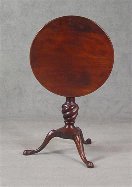 Appraisal: Walnut Tilt-Top Candlestand Circa Circular top above spiral-turned urn-form baluster