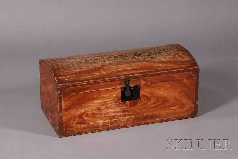 Appraisal: Mahogany Grain-painted Dome-top Pine Box America early th century dovetail