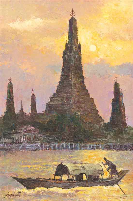 Appraisal: Noparat Livisiddhi Thailand b The Temple oil on canvas signed