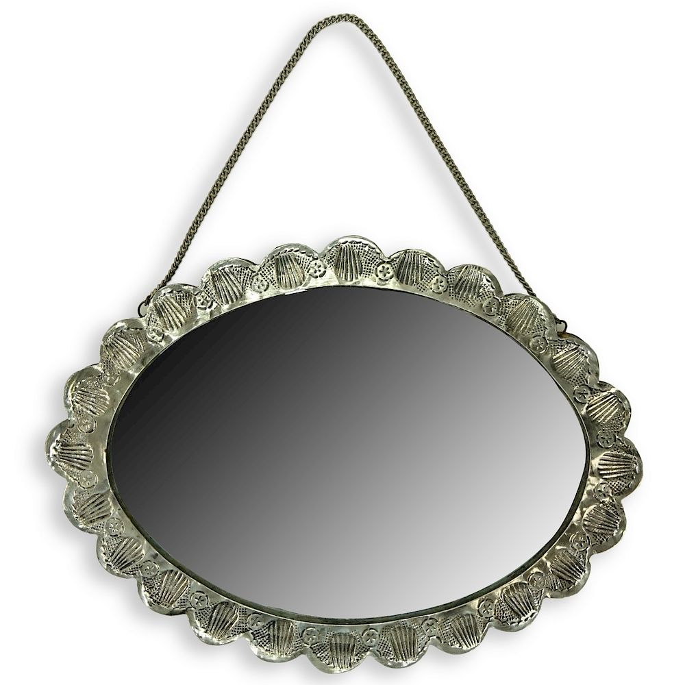 Appraisal: Art Nouveau Silver Mirror Art Nouveau Silver Mirror Stamped and