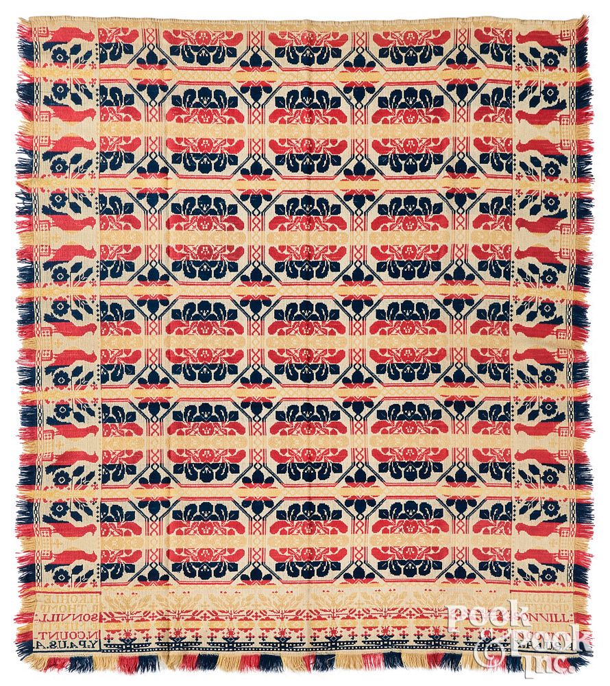 Appraisal: Rare Pennsylvania Jacquard coverlet Rare Pennsylvania Jacquard coverlet inscribed H