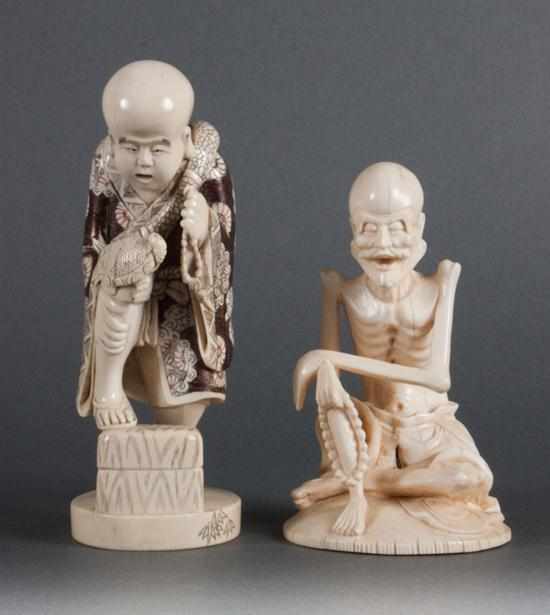 Appraisal: Japanese carved and ink-highlighted ivory figure of a Taoist priest