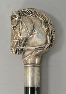 Appraisal: Sterling silver horsehead gentleman's cane marked lg in Sterling silver