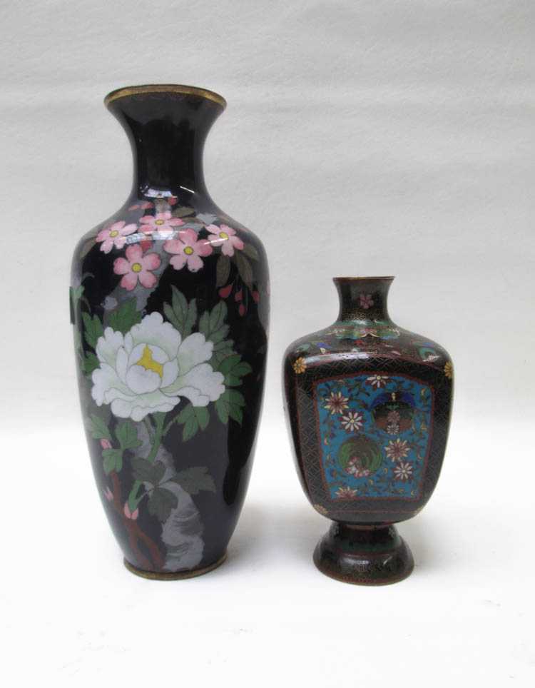 Appraisal: THREE JAPANESE CLOISONNE ITEMS including vases and H together with