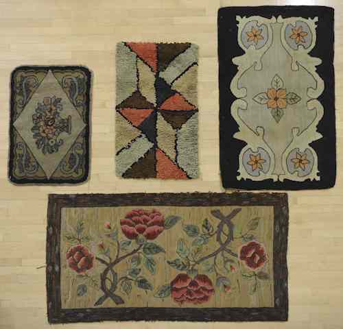 Appraisal: Three floral hooked rugs early th c together with a