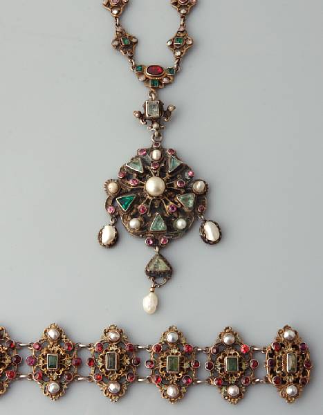 Appraisal: An Austro-Hungarian bracelet and necklace with pendant of gem-set and