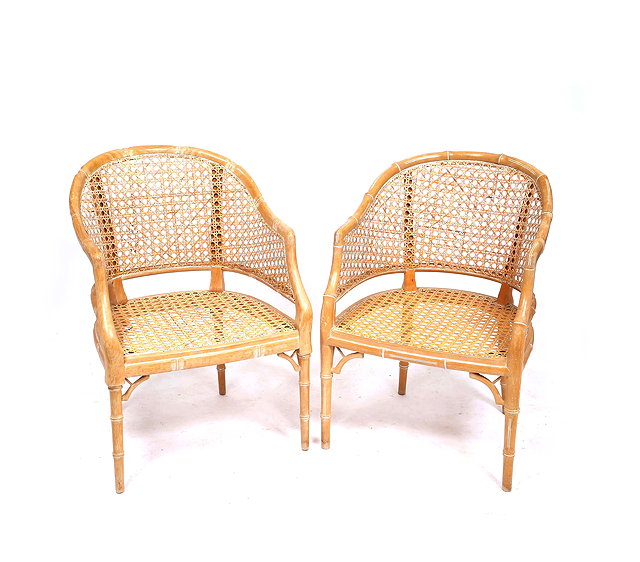 Appraisal: A PAIR OF LIMED BEECHWOOD BERGERE CHAIRS with faux bamboo