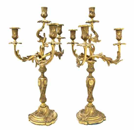 Appraisal: A Pair of Louis XV Style Gilt Bronze Four-Light Candelabra