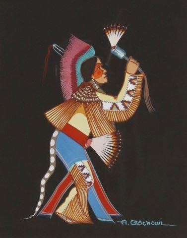 Appraisal: Framed tempera painting on paper Feather Dancer signed lower right