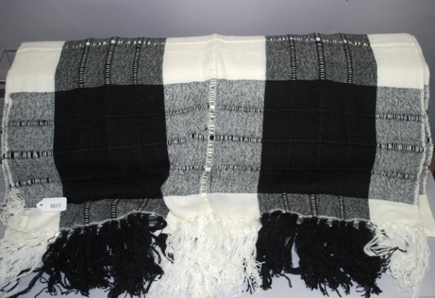 Appraisal: Eskandar black white patchwork cashmere shawl with fringe Approx size