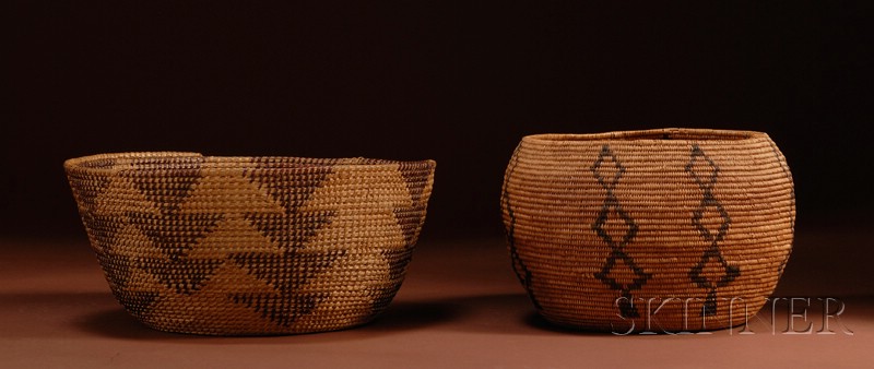 Appraisal: Two California Coiled Basketry Bowls a gap stitch with red