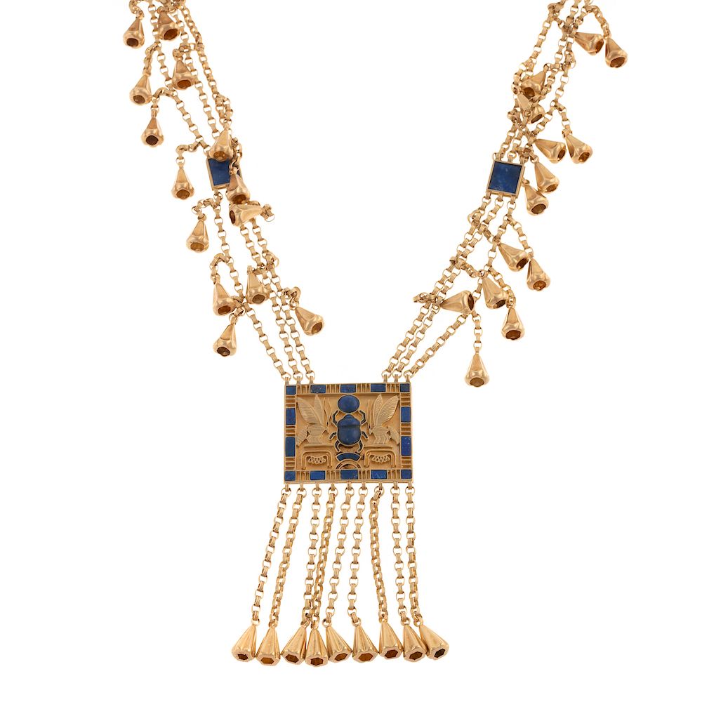 Appraisal: A Heavy Lapis Inlaid Fringe Necklace in K K yellow