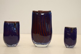 Appraisal: GARNITURE OF THREE STRIPED GLASS VASE IMPRESSED SIGNATURE TO BASE