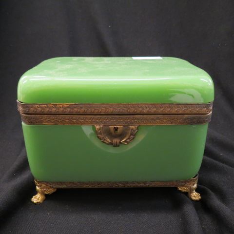 Appraisal: Green Opaline Art Glass Dresser Box ormoulu mounts footed x