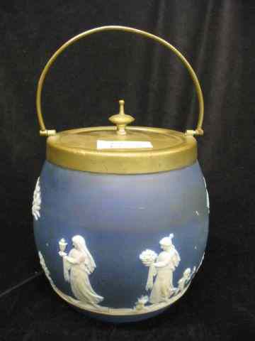 Appraisal: Wedgwood Dark Blue Jasperware Biscuit Jar classical maidens in the