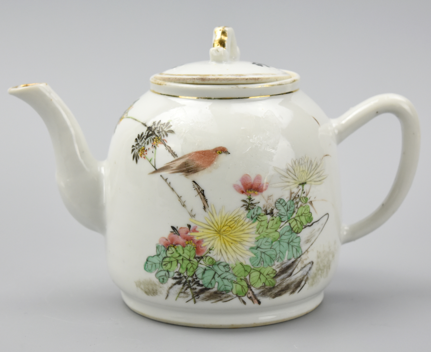 Appraisal: CHINESE FAMILLE ROSE TEAPOT W BIRD FLOWER TH C A