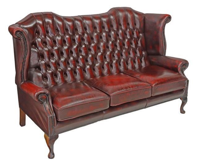 Appraisal: English Queen Anne style wingback three-seat sofa late th c