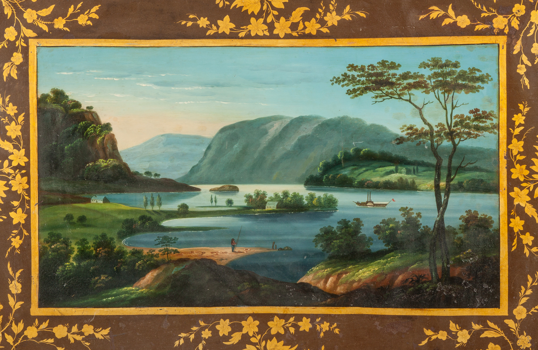 Appraisal: Rare Toleware Tray with Hudson River School Style Painting of