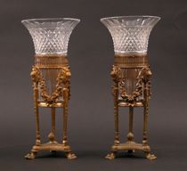 Appraisal: Gilt Bronze Empire Style Garnitures These garnitures have paw feet