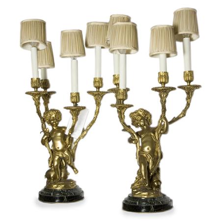 Appraisal: Pair of Louis XV Style Gilt-Bronze Four-Light Candelabra Estimate -