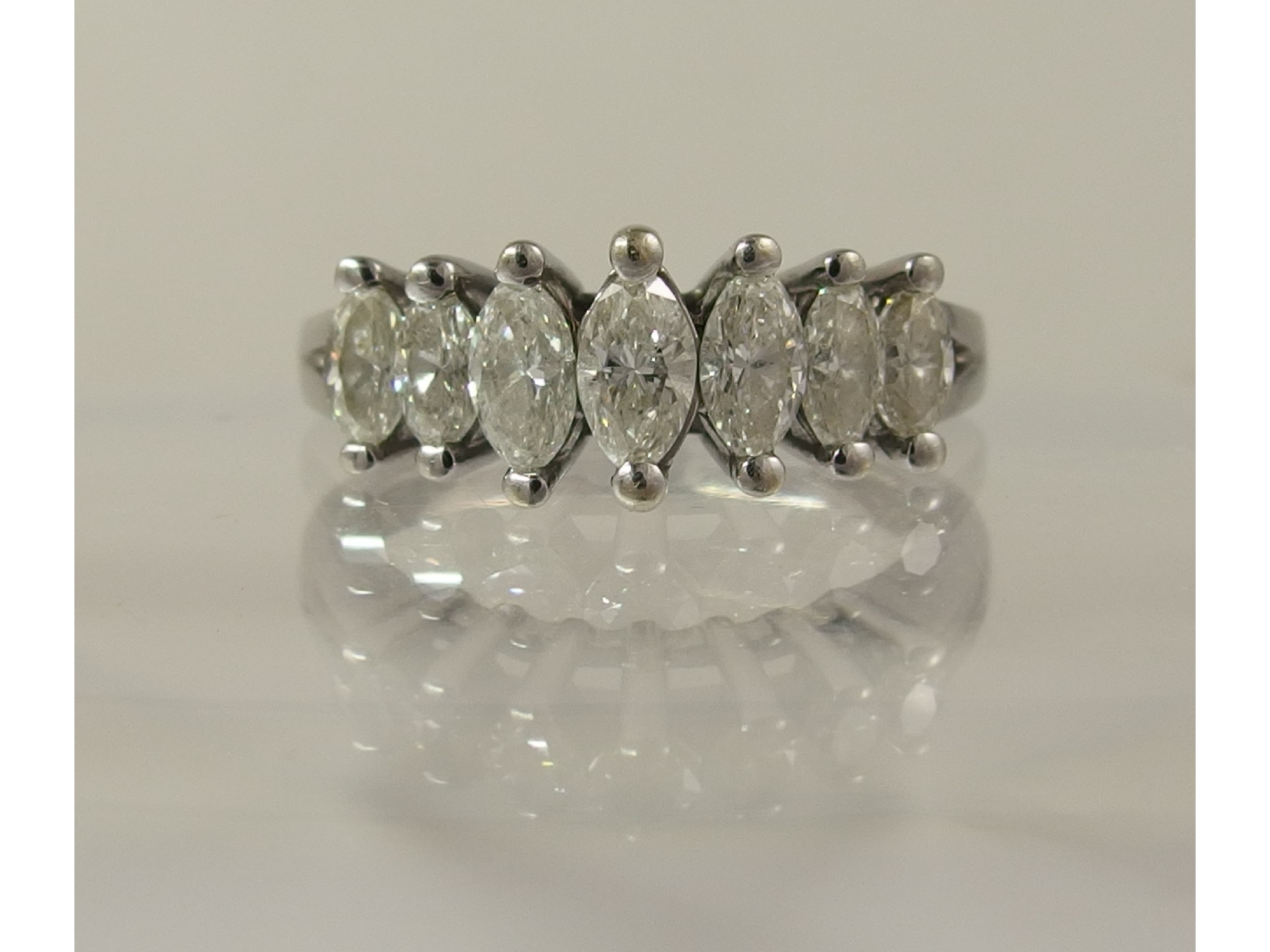 Appraisal: A ct white gold seven stone marquis diamond ringthe approximate