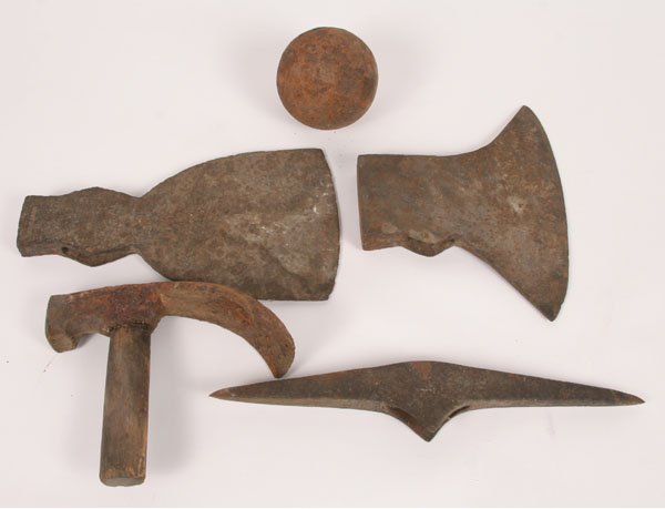 Appraisal: Early iron hand forged tools including two broad axes pick